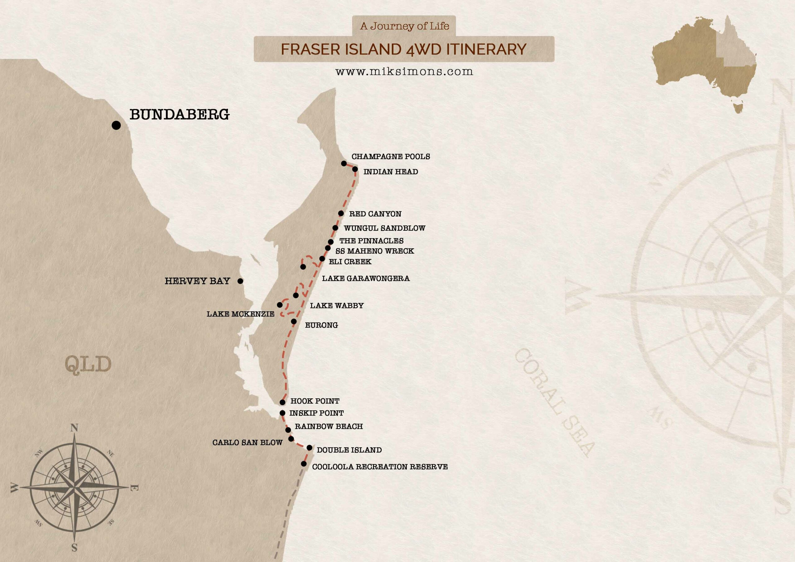 Fraser Island Map Itinerary 2021 - Adventure Map