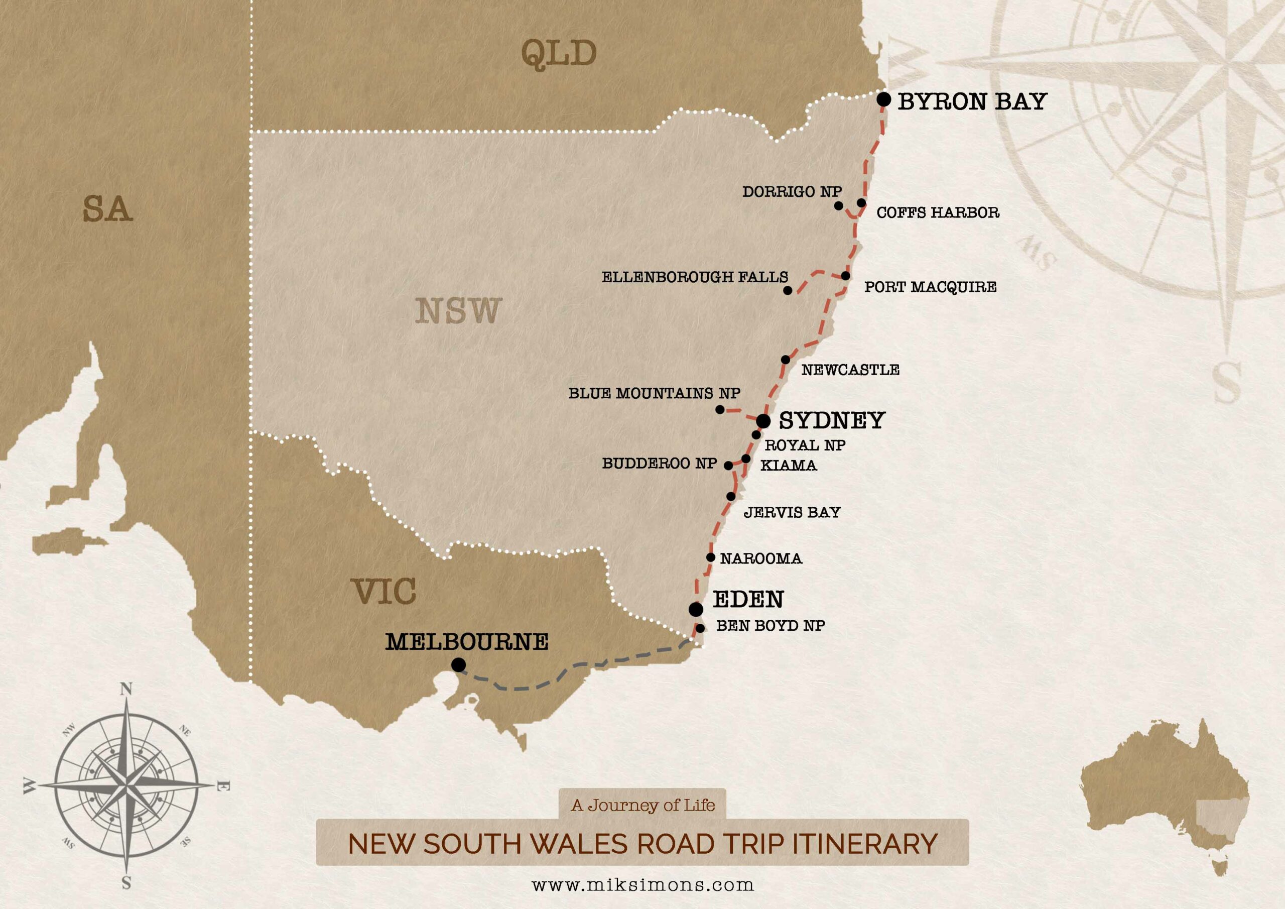 NSW Road Trip Itinerary 2021 - Map of New South Wales