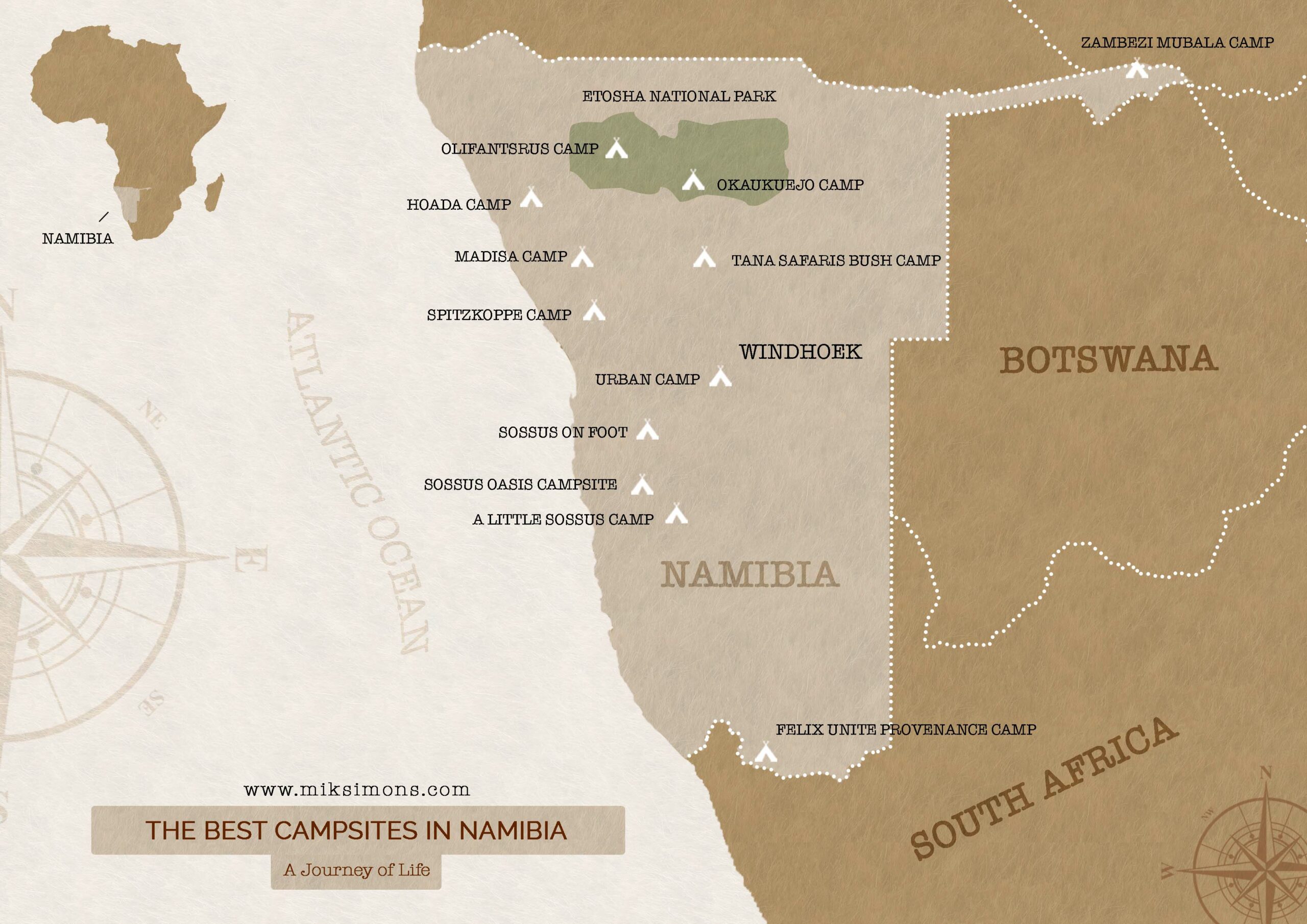 Best campsites in Namibia Map